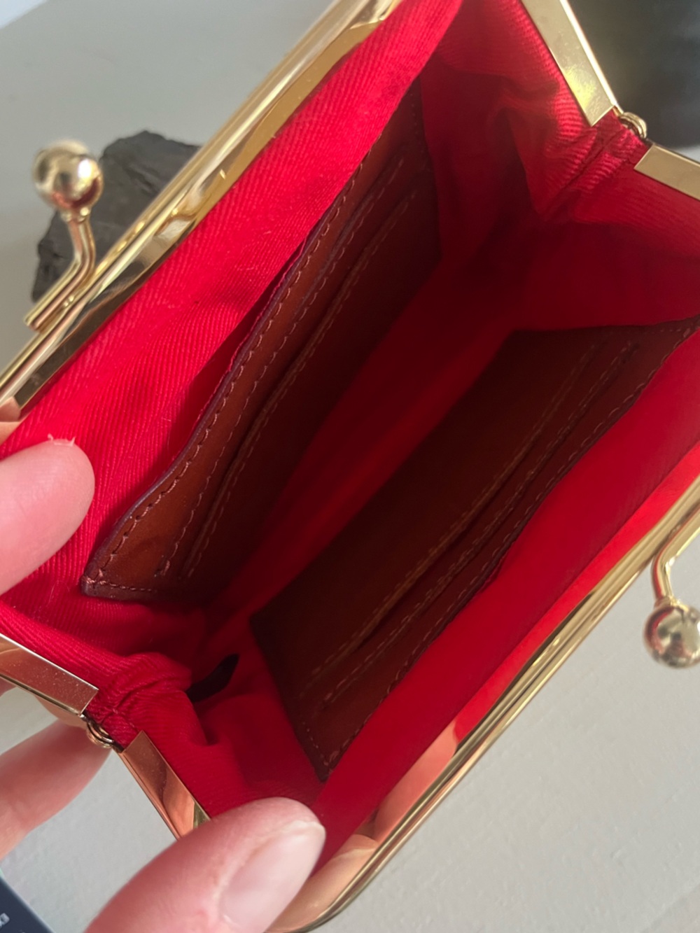 Dooney & Bourke Kisslock Clutch Champagne Satin Pouch Gold Frame - Picture 2 of 5
